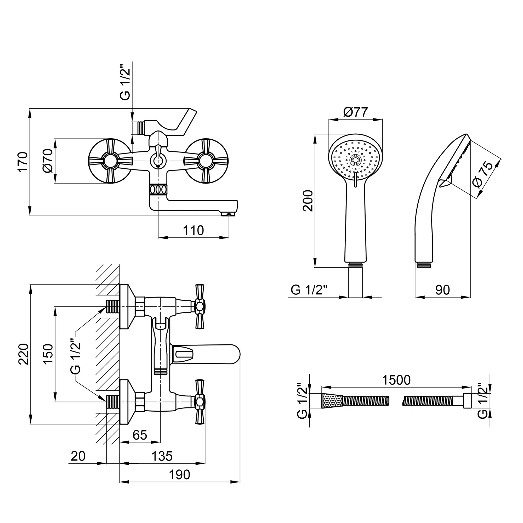 Смеситель для ванны QTAP Liberty CRM 140-2 (кор. пов. нос) - Фото 2