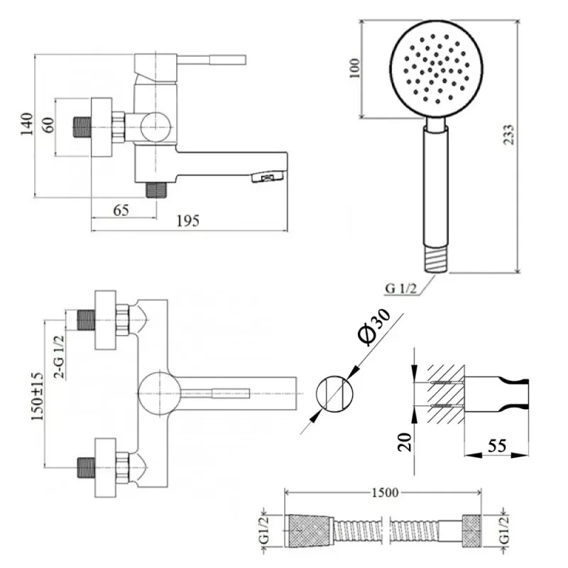 Смеситель для ванны короткий излив Нерж. Lidz (NKS) 12 32 006-1 - Фото 2